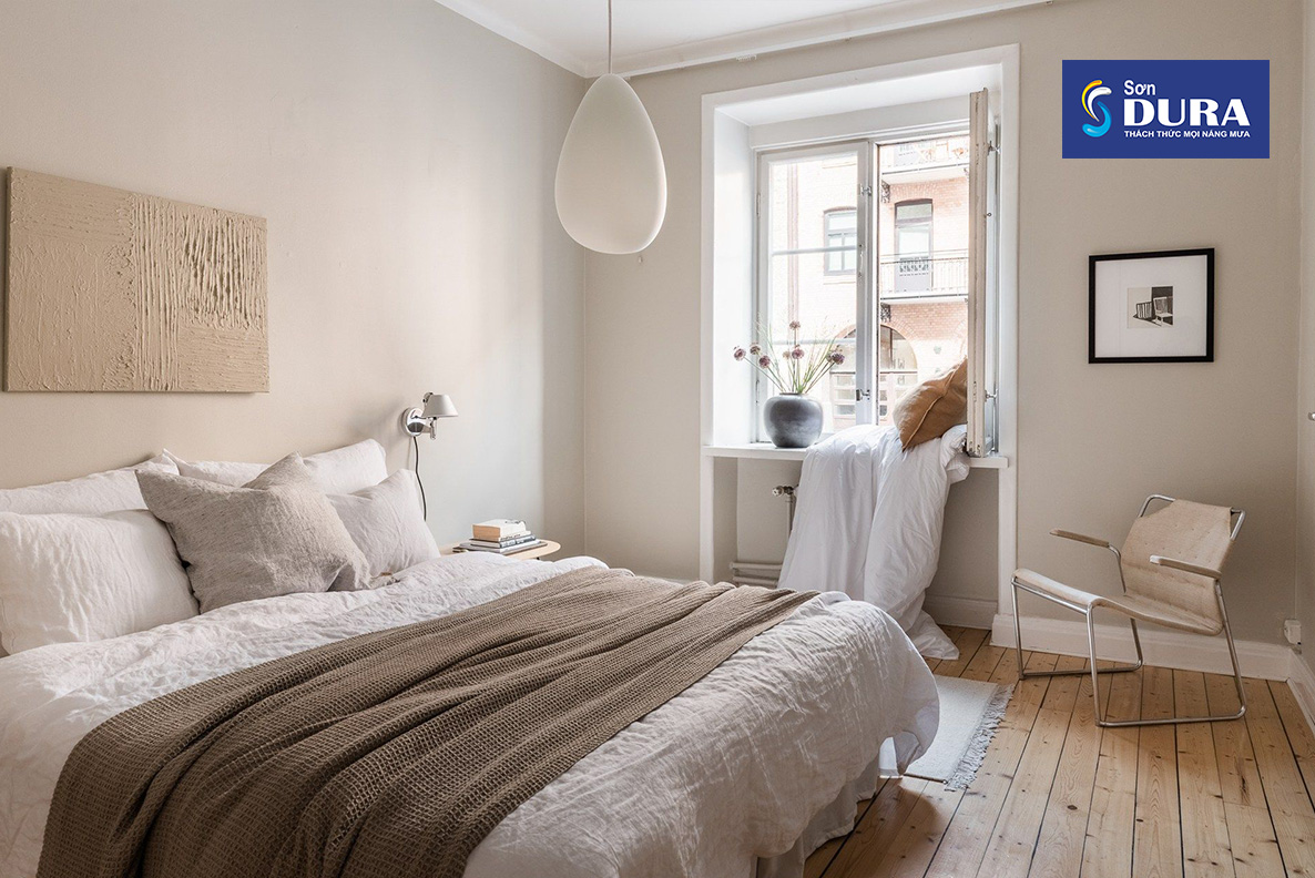 Phòng ngủ sơn màu trắng be